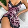 Leopard Print Lace Silk-Style Camisole Sleepwear