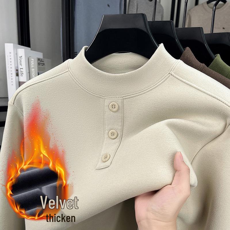 Winter 2025 Herren Plus Samt Verdicktes Sweatshirt - Halbhoher Kragen, Rundhals, Lässige Warme Basisschicht.