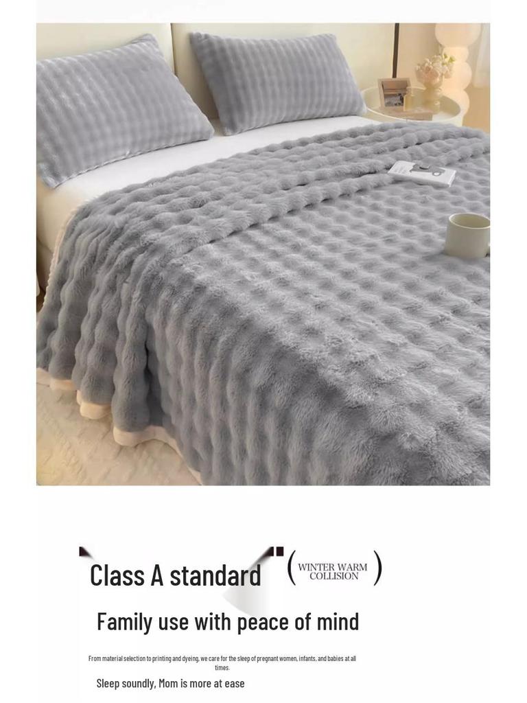 Winter Single Bed Coral Fleece Blanket: Thick Milk Velvet Rabbit Fur Fleece Sheet