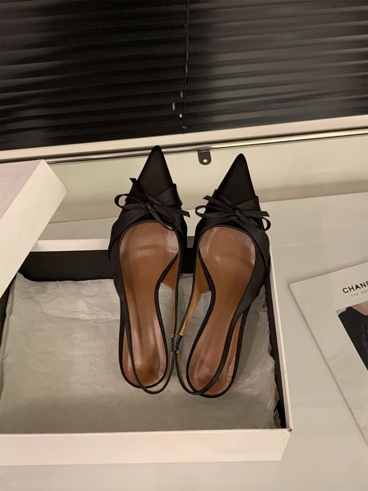 

Босоножки на высоком каблуке женская обувь 2025 лето темперамент светская львица черный весна острый носок туфли-лодочки 42