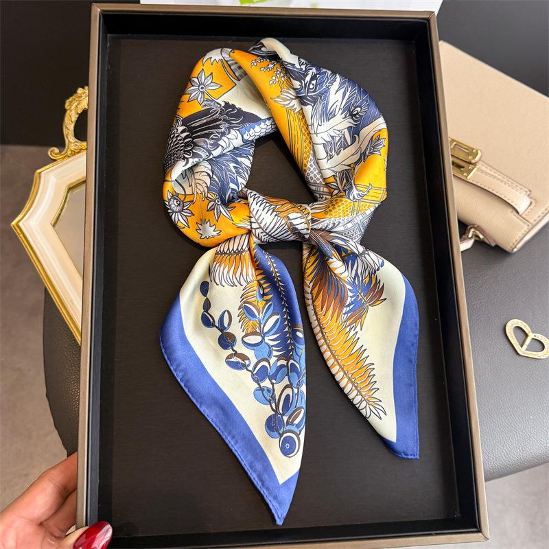 Oriental Aesthetic Simulation Silk Printing Silk Scarf Square Scarf High-end Shawl Sunscreen Neck Small Square Scarf Headscarf Female