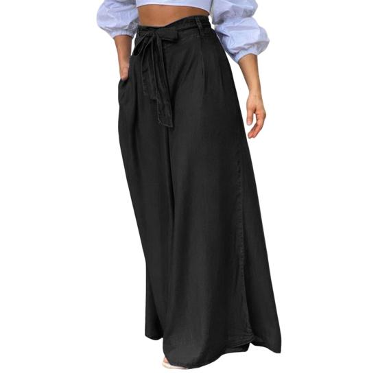 Women Pants Solid Color Oversized Long Tight Waist Wide Leg Lady Pants