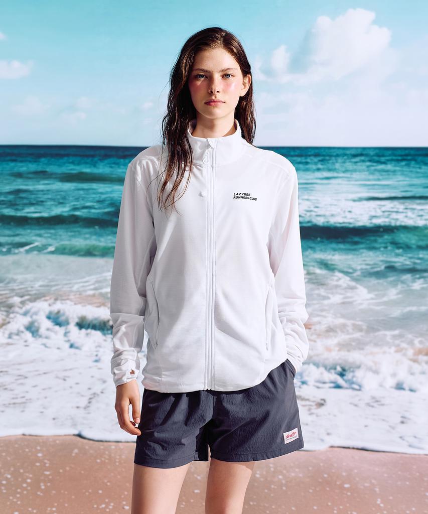 Leijibi [Set] Techflow Hydro Stand Neck Zip-Up Rash Guard + Swim Shorts Set M White