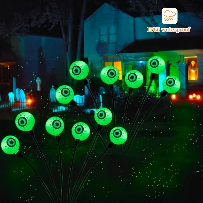 Halloween Outdoor Solar Eyeball Lights-LED Green&Purple Glow, Swinging Firefly Effect,for Creepy Yards, Lawns & Halloween Haunts