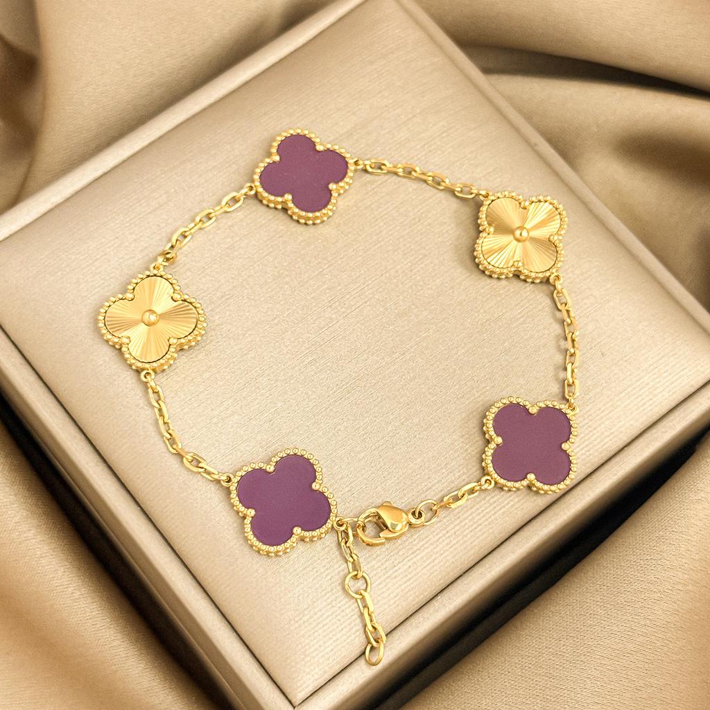 Titanium Steel 15mm Four-leaf Clover Laser-engraved Bracelet Vacuum Plated High Quality Non-fading Women's Bracelet