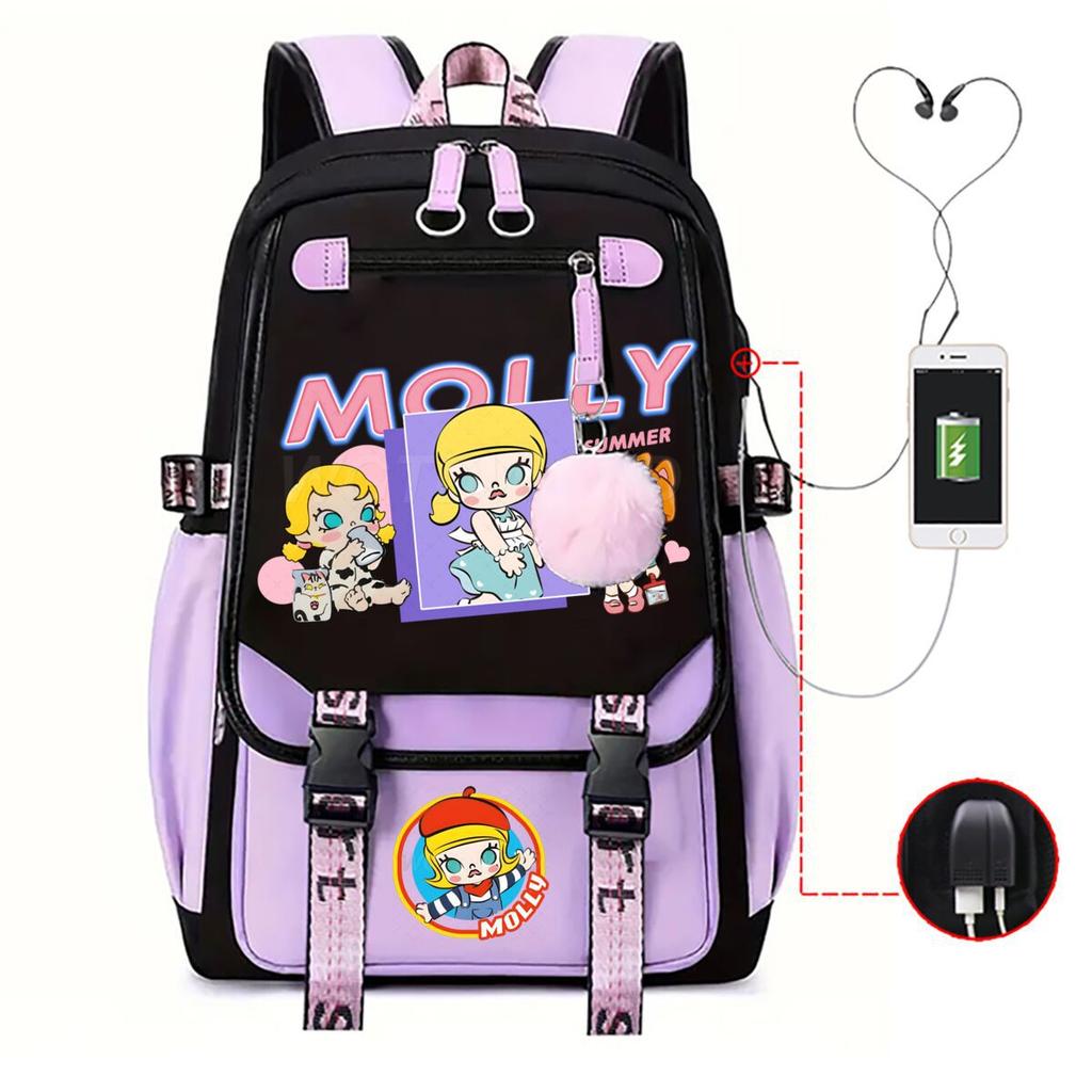 Jasmín Roztomilý Potlačený USB Rozhranie Veľká Kapacita Študentský Voľnočasový Školský Batoh