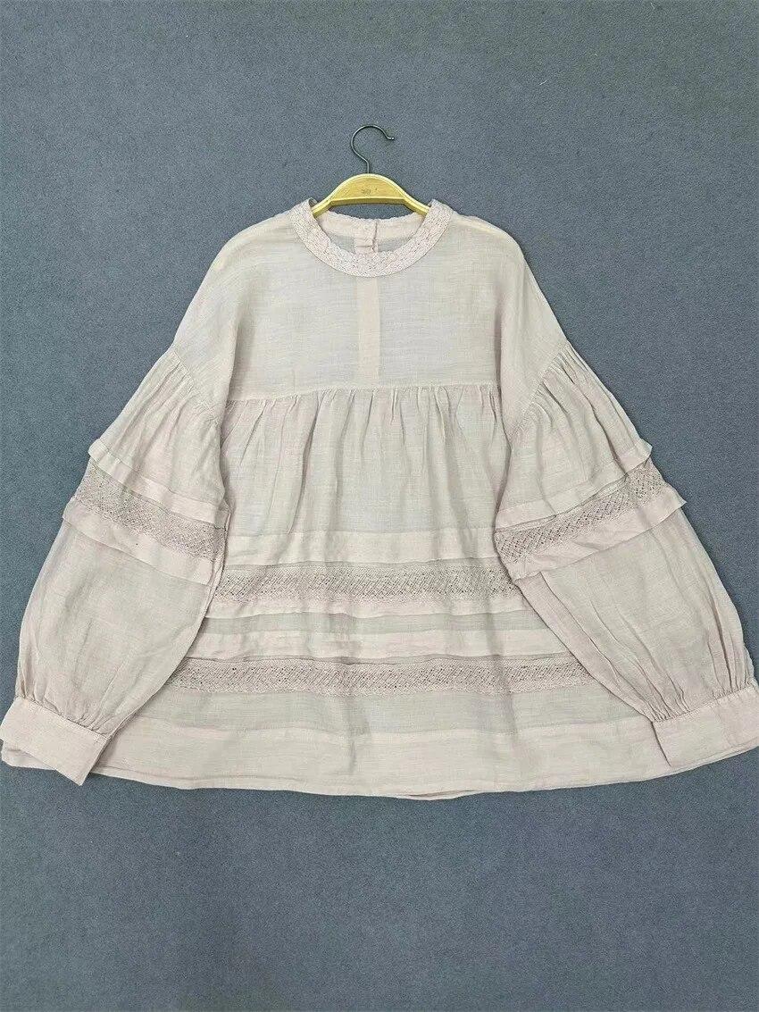 

Johnature весна-лето тонкие оборки солнцезащитные женские топы винтажные японские лоскутные кружевные свободные блузки Mori One Size