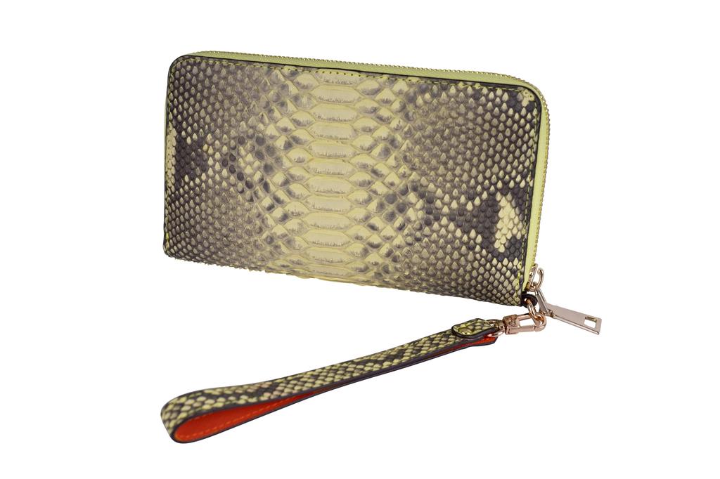 [Hideo Wakamatsu] [Kyowa] [Limited Stock Special] Genuine Python Leather Luxury Long Wallet for Men and Women, Exotic Leather (Yellow)