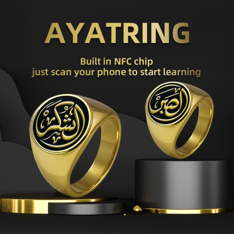 Stainless Steel Intelligent Rings With Waterproof Design And Multilingual Quran Verses For Daily Spiritual Inspiration