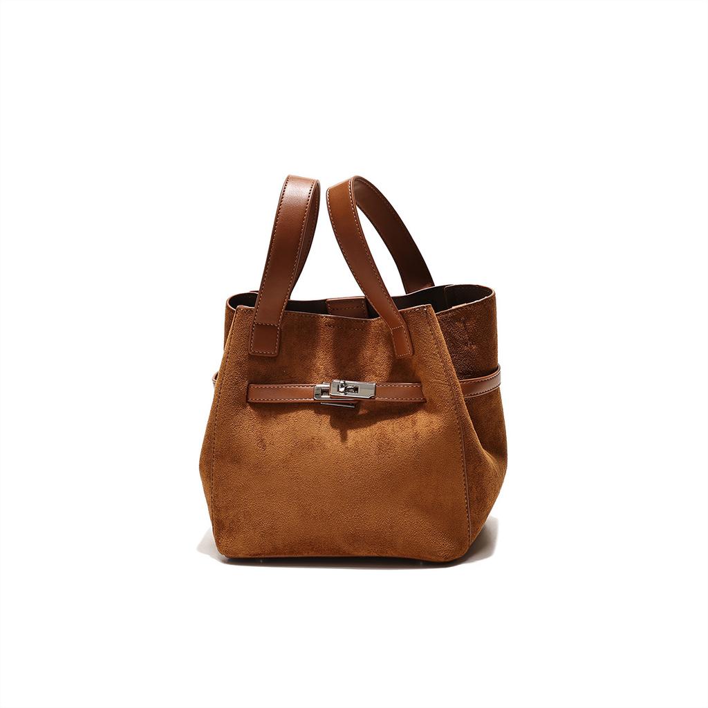 Unique versatile women's handbag 2025 autumn/winter vintage matte stylish casual commuter shoulder crossbody bucket bag