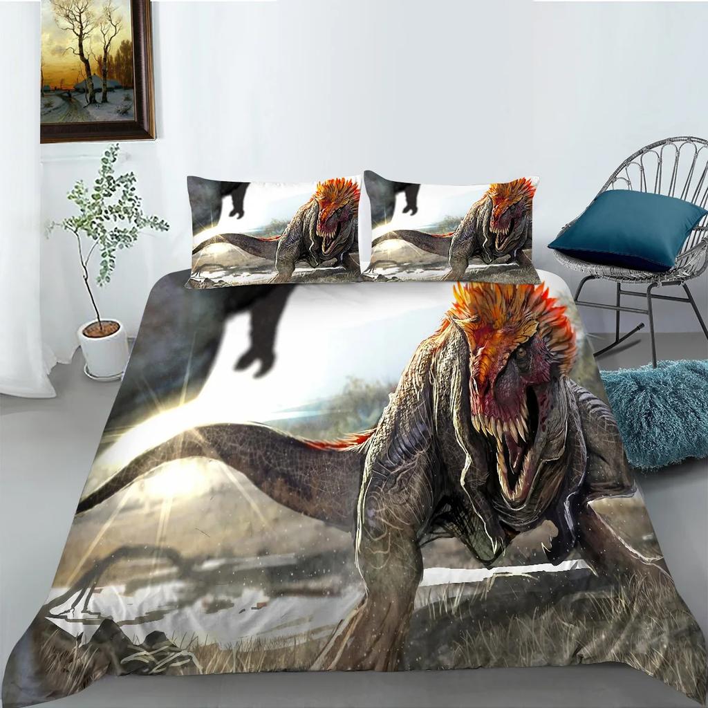 Jurassic Dinosaur Duvet Cover King Queen Huge Brown Triceratops Tyrannosaurus Diplodocus Polyester Bedding Set For Boys