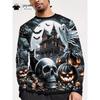 Men Long Sleeve T‑Shirt Halloween 3D Print Scarecrow Skull Ghost Haunted House Pumpkin Bat Gothic Party Casual Tee