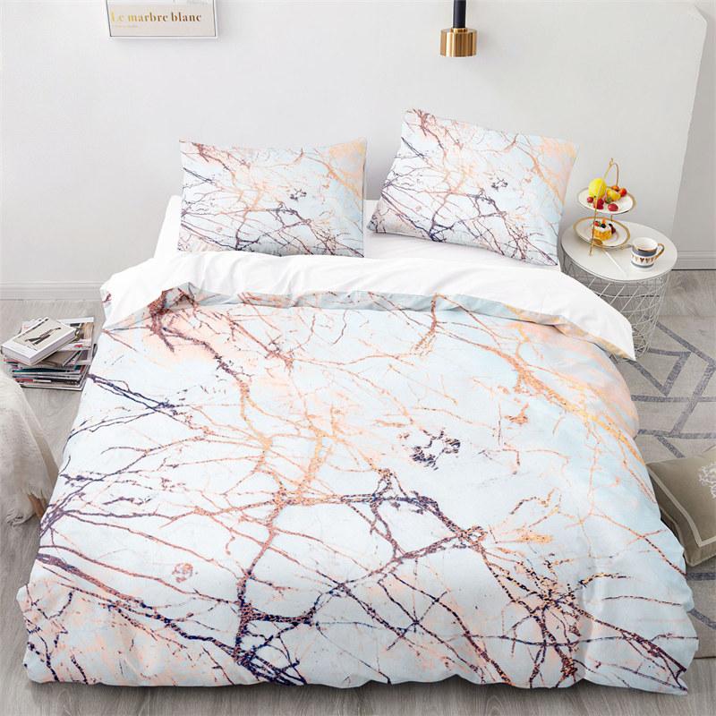 Blue Marble Print Duvet Cover Abstract Geometric Bedding Set King For Girls Kids Teens Microfiber Quilt Cover With Pillowcases