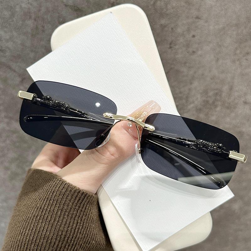 Cheetah Decorative Personality Frameless Sunglasses Colored Sunglasses Men'S Vintage Leopard Head Sunglasses Sunglasses