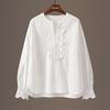 Women's Lace Hollow Spliced White Long Sleeve Shirt