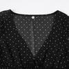 Korean Style Sheer Polka Dot V-Neck Mesh Top with Waist-Cinching Short Sleeves