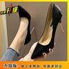 2025 Spring New Simple Temperament Pointed High Heels Women's Thin Heels Internet Celebrities Girls Black Banquet Shoes