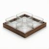 Wood Tray with Glass Bowls Walnut Snack Platter Compartments Rectangular Box 4