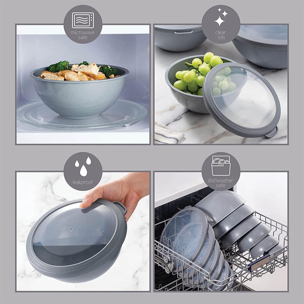 12 Pcs Plastic Nesting Bowls Salad Mixing Bowls with Lids 6 Sets Sealed Containers