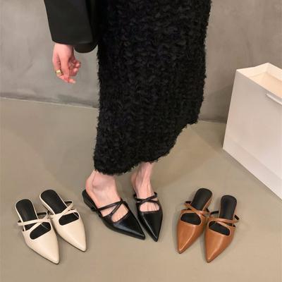 Französische Tasche Kopf Halbschuhe Damenschuhe Tragen Sommer Spitze Faule Schuhe Flache Sandalen
