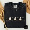 Four Black Cats and Three Ghosts Row Shirt, Cute Cat Halloween Tee, Black Cat Mom Gift, Ghost and Kitty Tee, Spooky Season Tee