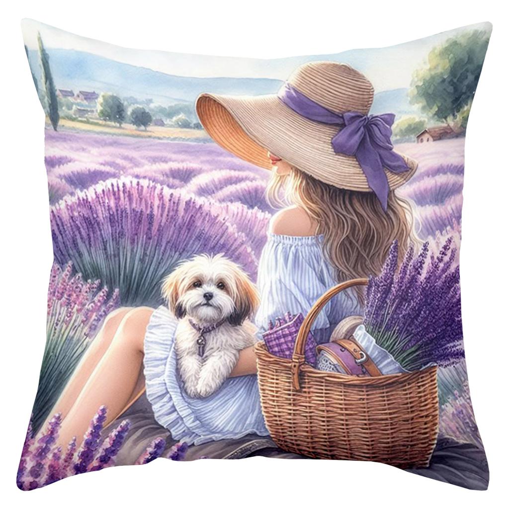 Lavender Themed Decorative Pillows With Country Scenes Polyester pillowcase, sofa decorative cushion cov Headboard Pillow