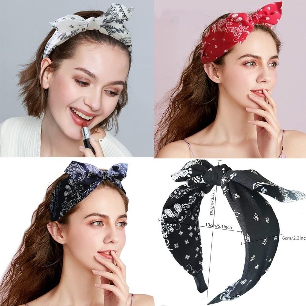 Bow Knot Women's Wide Headband Printed Hair Hoop Headwear Trendy Retro Polka Dot Hairband  Girls