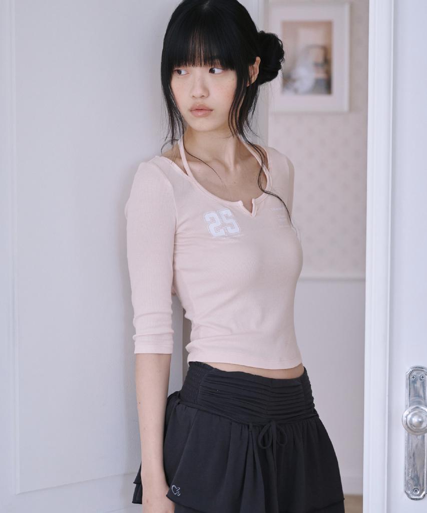 Seoulli Bailey Slit Top [Powder Pink]