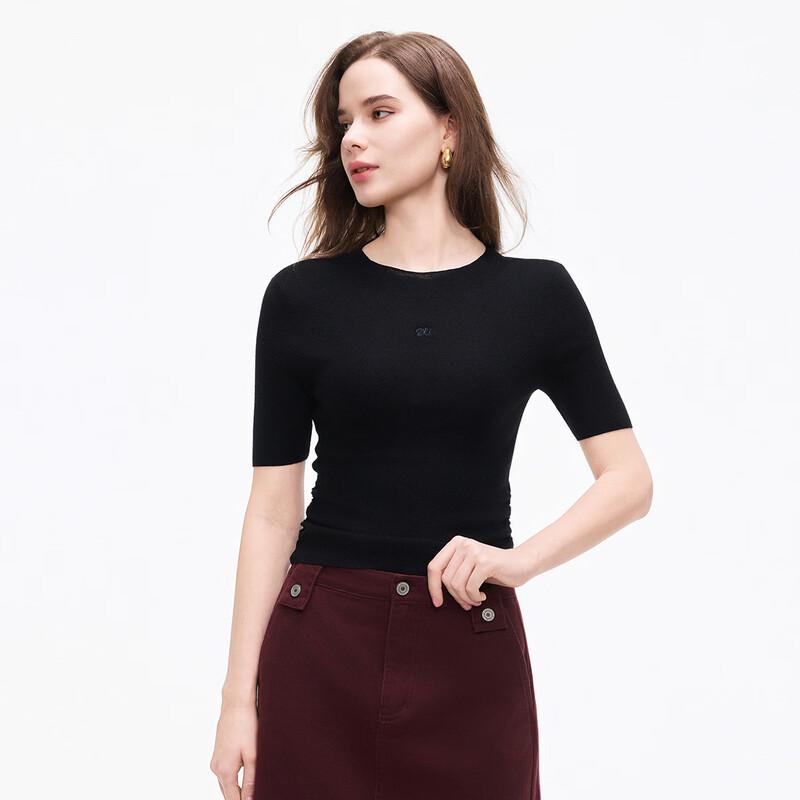 Tatu Bestickter Kurzarm Strickwollpullover