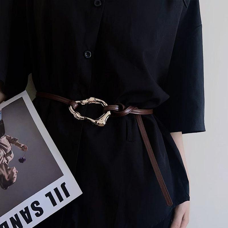 

Premium Belt Women S Fine Decoration With Skirt Waist Simple Knotted Thin Belt Irregular Buckle Belt темно-коричневого кольору