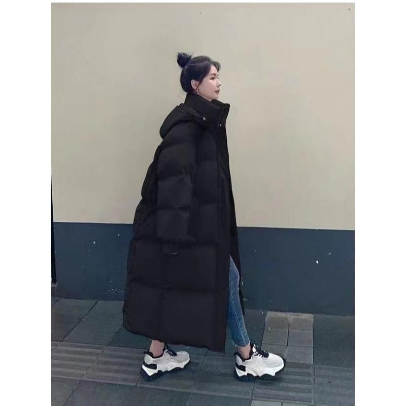 Koreai Divat Női Téli Vastag Középhosszú Laza Pehelykabát Meleg Kabát Térd Fölé