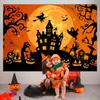 Avezano Halloween Backdrop Horror Moon Night Halloween Backgrounds for Parties Haunted Castle Scary Party Decoration, Orange 7 x