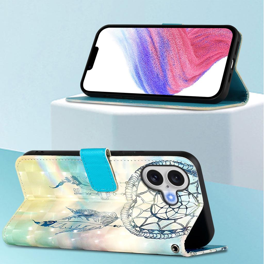 For iPhone 17 Leather Case Pattern Printing Wallet Stand Mobile Cover with Strap