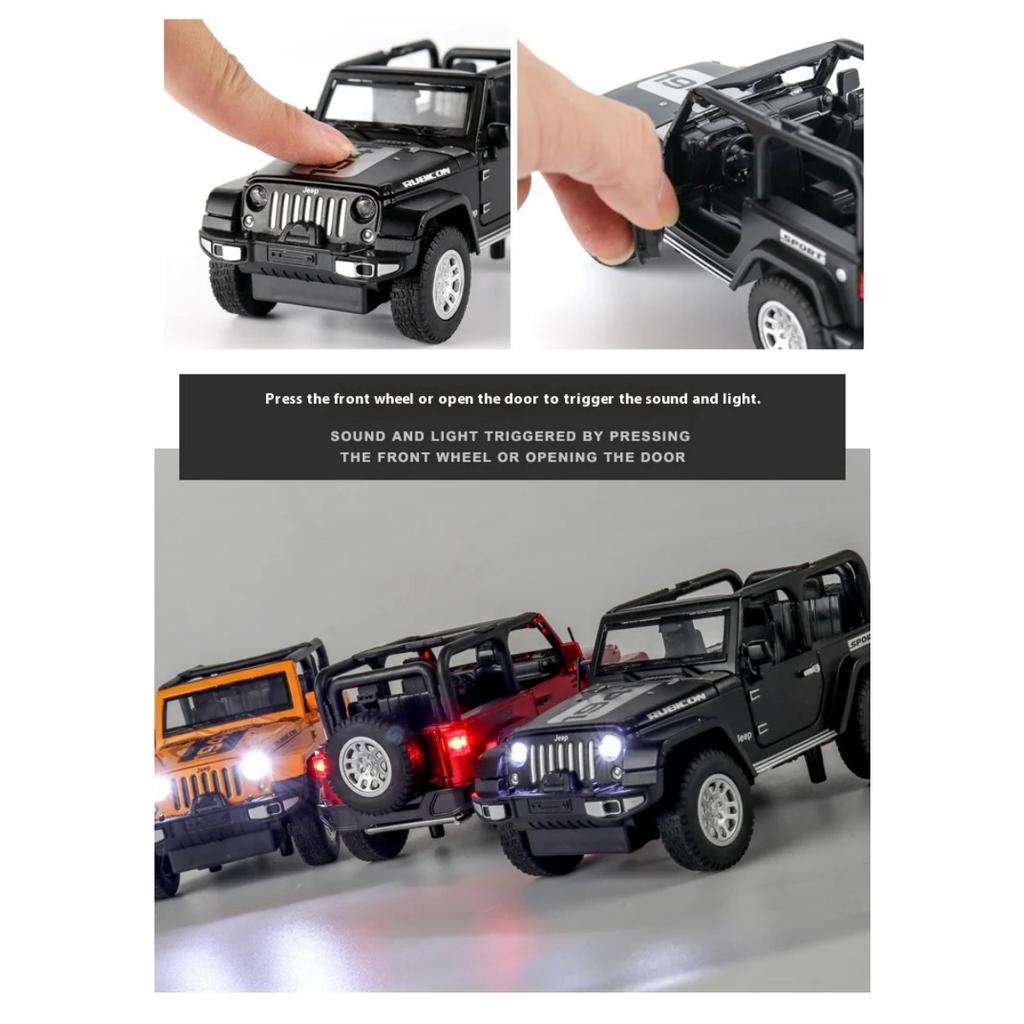 1/32 Scale Jeep Wrangler Rubicon Alloy Car Model Diecast Metal Toy Off Road Vehicles Sound Light Children Toy Trendy Display Ornament