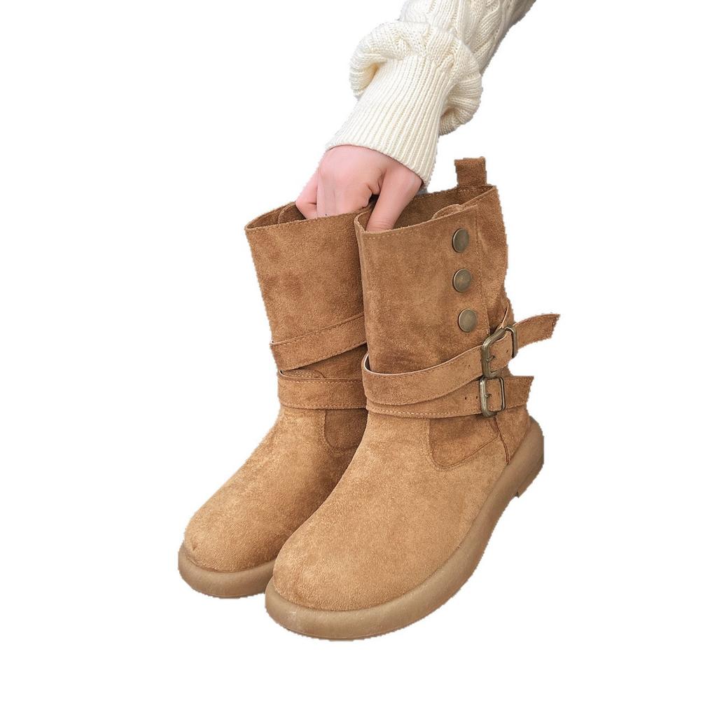 Autumn western trend short boots autumn and winter new velvet warm buckle niche design snow boots women