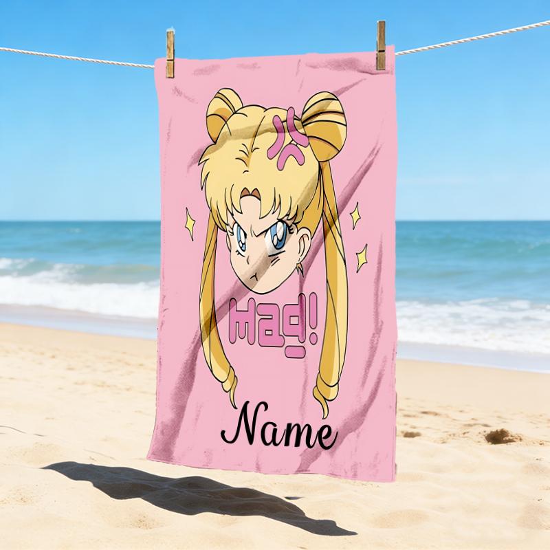 Personalized Name Moonlit Guardian Stylish Digital Printing Beach Towel Quick‑Drying Absorbent Blanket for Beach Pool Gym Travel