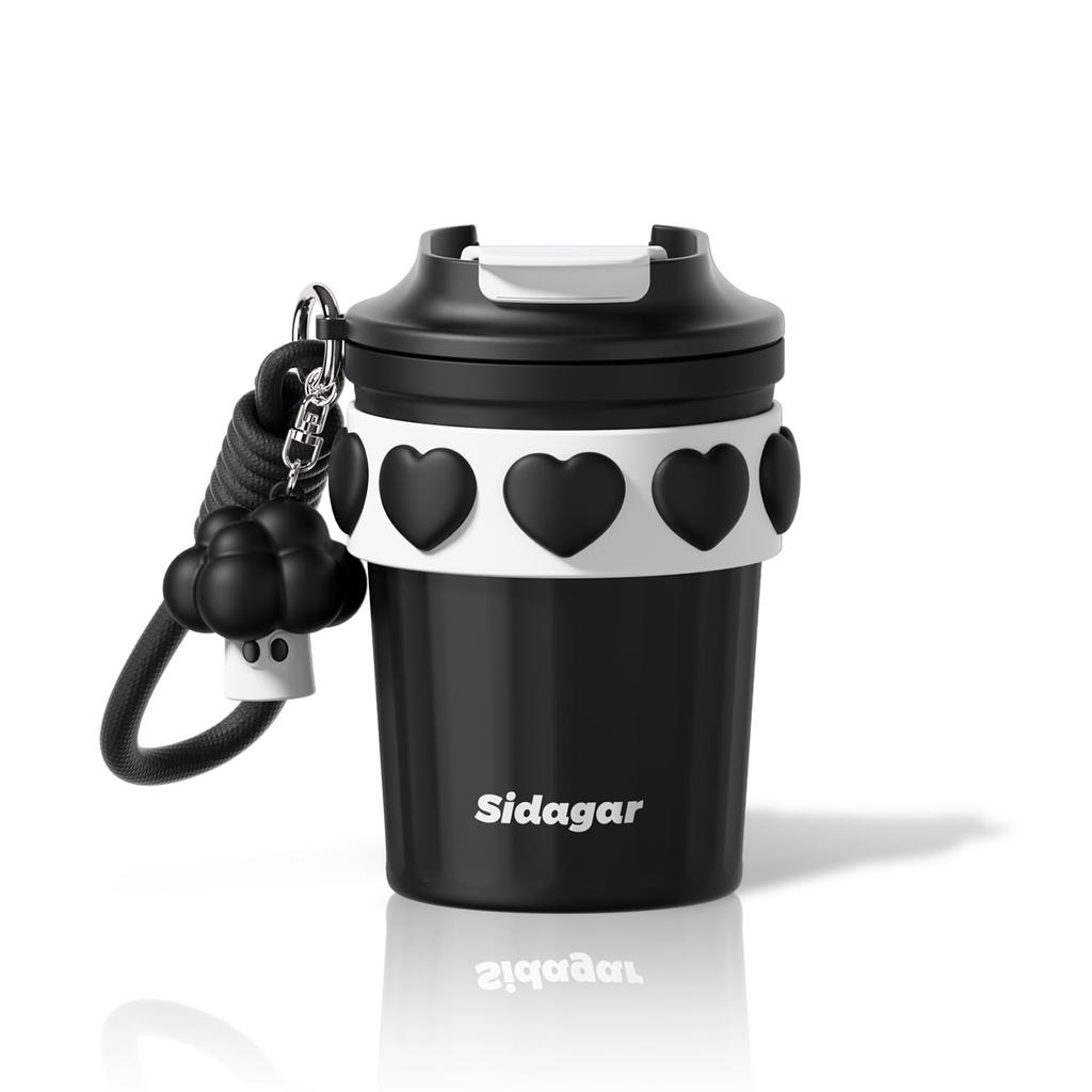 Sidagar 380ml Stainless Steel Vacuum Insulated Coffee Cup with Lid, Keeps Hot or Cold, Reusable, Portable Coffee Tumbler for Women, Black
