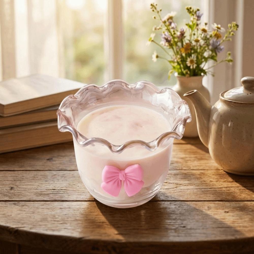 Salad Bowl Wide Mouth Dessert Bowl with Bow Aesthetic Glass Bowl Decorative Heat-Resistant Ice Cream Cup Breakfast