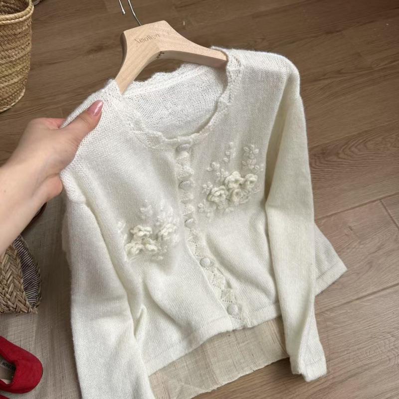 Sister Xiao Wen - W1137 Spring/Summer Crochet Knit Cardigan: Soft, Fluffy, Versatile Sweater for a Youthful Look