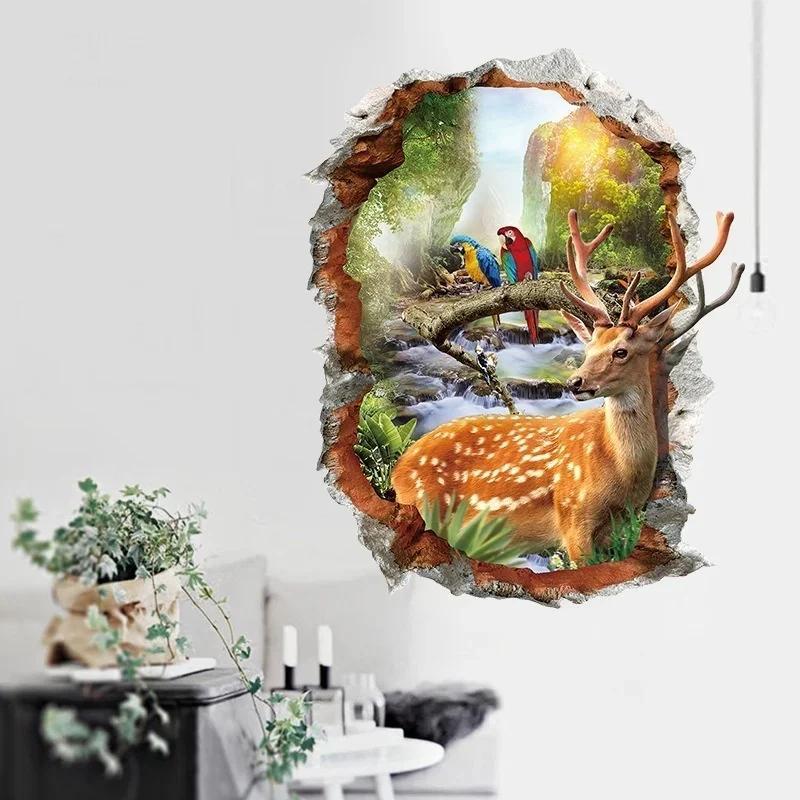 Cartoon Deer 3D Wall Sticker Living Room Kitchen Decoration Decals Art Sticker Poster