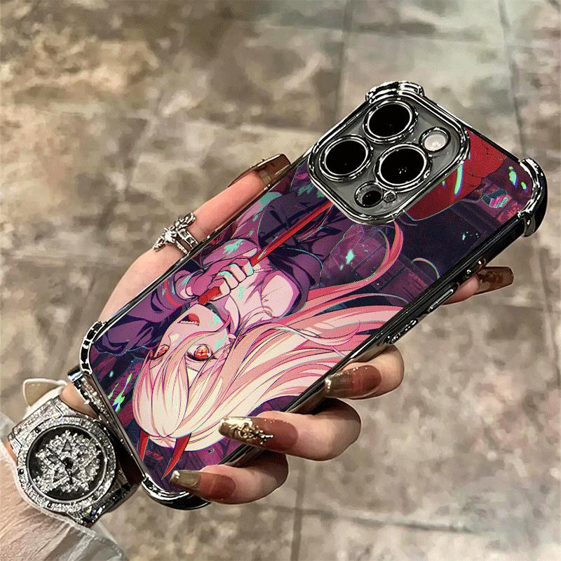 Anime Character Power CSM Soft Phone Case For iPhone 15 16 17 Air 14 Pro Max 16E Plus 13 12 Mini Plating Anti-Fall Fundas