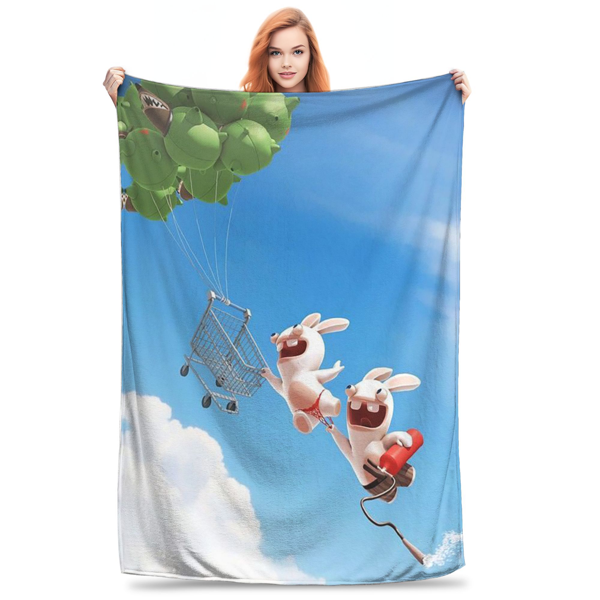 

Flannel Throw Blanket Arrival Invasion Rabbits Anime Funny Warm Plush Blankets Soft Bedspread for Bed Living room Picnic Couch 80x120cm