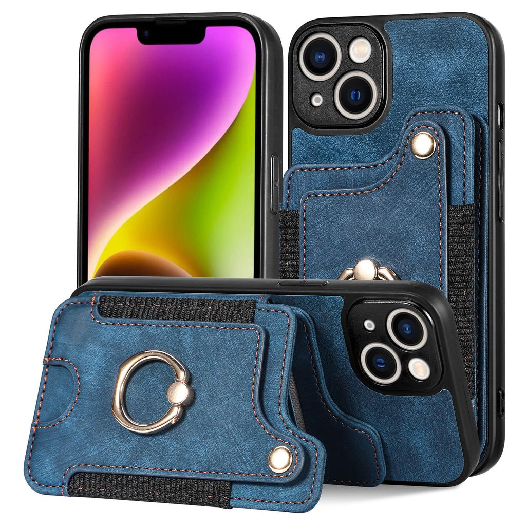 Rfid Blocking Pu Leather Phone Case With Ring Holder Strap Card Slot For Iphone