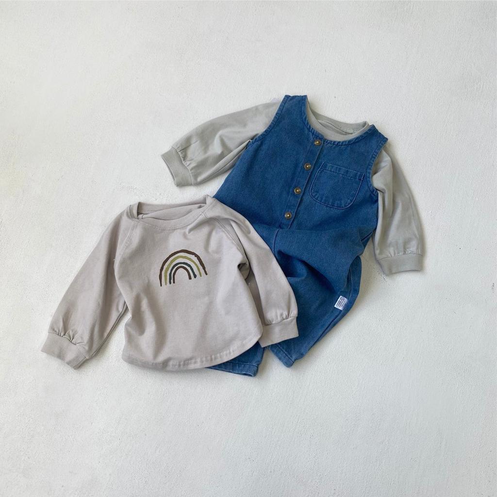 T-shirt Autunnale Arcobaleno Cartone Animato Unisex per Neonati - Top a Manica Lunga in Puro Cotone per Bambini Piccoli