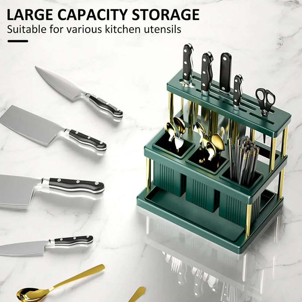 Cutlery Drying Rack Kitchen Cutter Holder  Space Saving Utensil with Removable Water Catch Tray Multifunctional Drain
