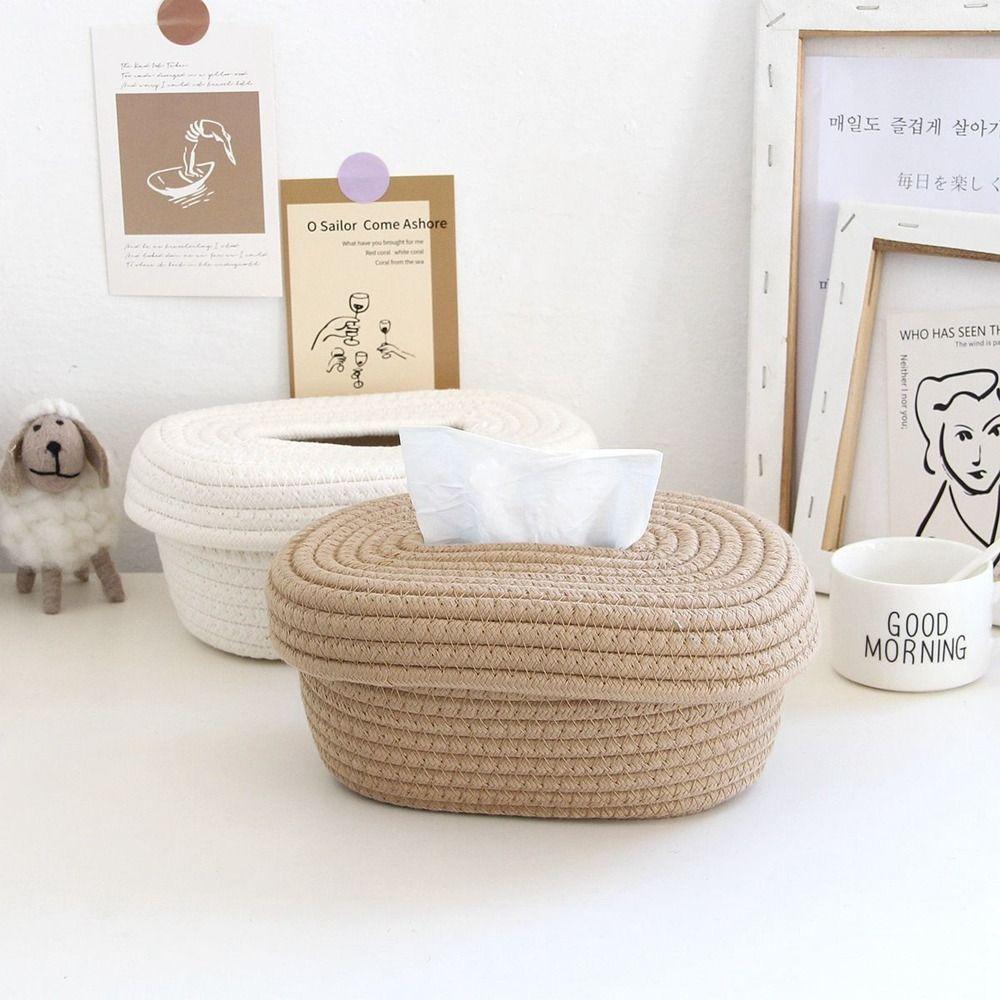 

Cotton Rope Pumping Paper Box Rectangle Woven Desktop Tissue Box Stylish Bedrooms