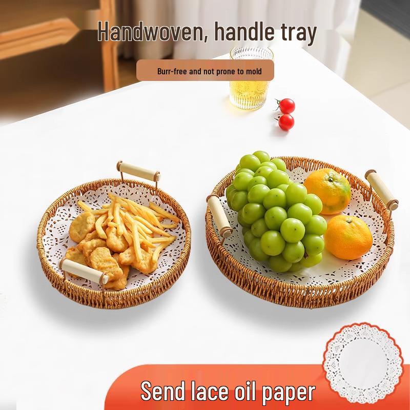 Gewebter Rattan Snack- und Obstteller - Gebäck-, Kuchen-, Brot- und Trockenfrüchtekorb für Wohnzimmer