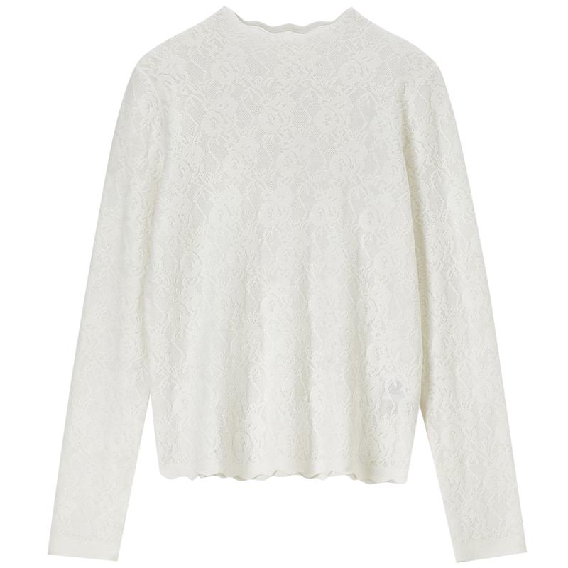 Shangdubila Women's Semi-High Collar Lace Knit Base Layer