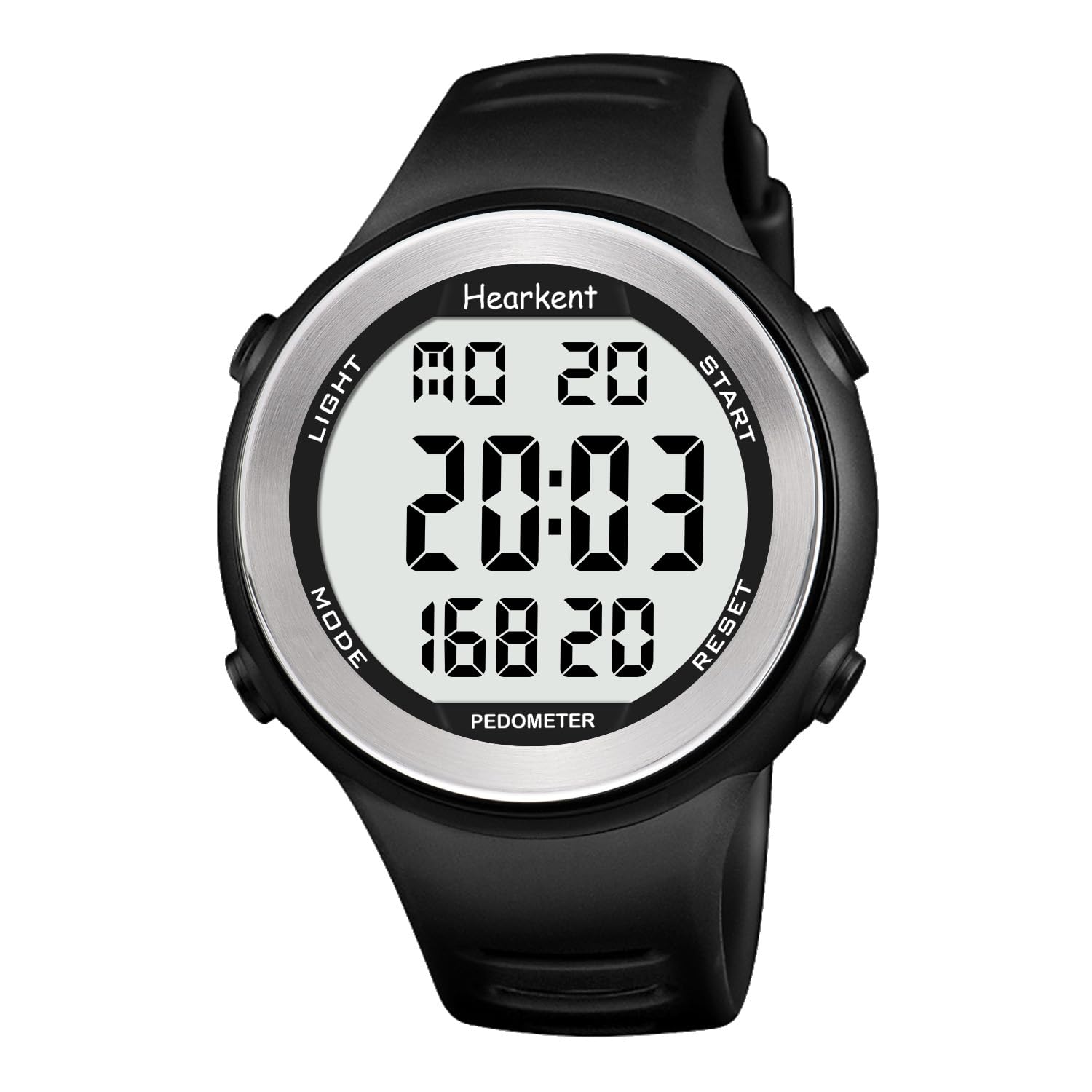 

Hearkent Waterproof Pedometer Watch for No Bluetooth App Required Step Large LCD Digital Sports Watch Men/Teens - - Counter, Calories, (Black) чорний