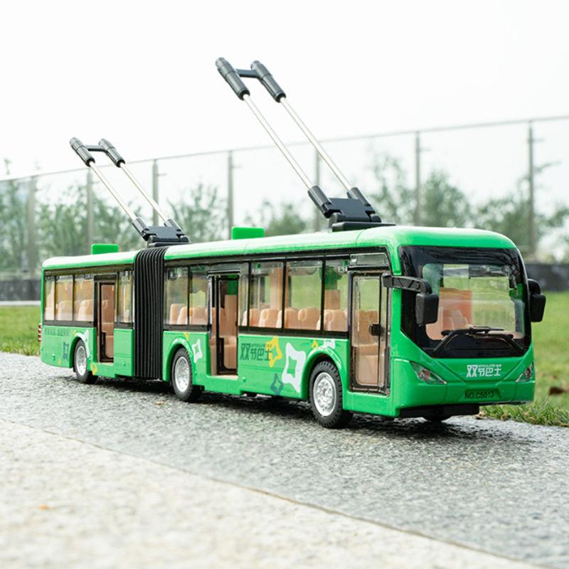 Electric Tourist Toy Traffic Trackless Bus Alloy Passenger Car Model Metal Double Section City Bus Model Sound Light Kids Gifts